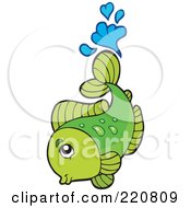 Poster, Art Print Of Cute Green Fish Leaping Out Of Water And Splashing