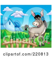 Poster, Art Print Of Cute Female Donkey In A Mountainous Farm Landscape