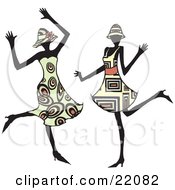 Clipart Picture Of Two Energetic Women In Hats And Fashionable Dresses Dancing At A Party And Having Fun by Steve Klinkel #COLLC22082-0051