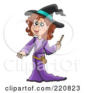 Poster, Art Print Of Cute Halloween Witch In A Purple Robe Holding A Magic Wand