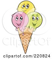 Royalty Free RF Clipart Illustration Of A Waffle Cone Character With Three Faces by visekart