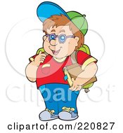 Royalty Free RF Clipart Illustration Of A Chubby Brunette School Boy Smiling And Carrying A Book