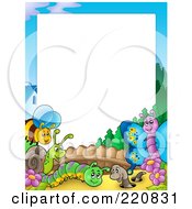 Poster, Art Print Of Border Of Happy Insects In A Garden Around White Space