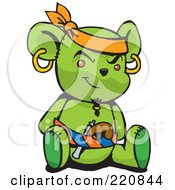 Poster, Art Print Of Green Pirate Teddy Bear With A Pistol In His Belt