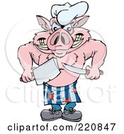 Tough Pink Pig Chef Holding Two Knives