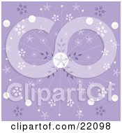 Poster, Art Print Of Purple Christmas Background Of Elegant White Snowflake And Circle Patterns Bursting Front The Center