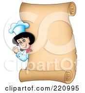 Poster, Art Print Of Vertical Parchment Sign Of A Female Chef Waving
