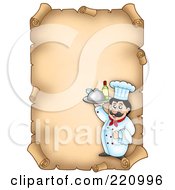 Poster, Art Print Of Vertical Aged Parchment Sign Of A Chef Serving Wine