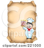 Poster, Art Print Of Vertical Aged Parchment Sign Of A Chef Serving Cake