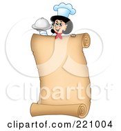 Poster, Art Print Of Vertical Parchment Sign Of A Female Chef Holding A Platter