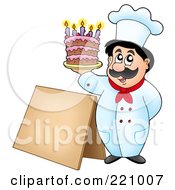 Poster, Art Print Of Male Chef Holding Up A Cake By A Blank Sidewalk Board
