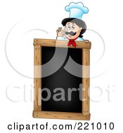 Poster, Art Print Of Male Chef Gesturing Ok Over A Blank Menu Chalk Board