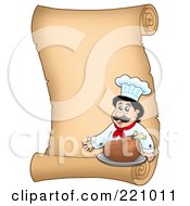 Poster, Art Print Of Vertical Parchment Sign Of A Male Chef Serving A Turkey