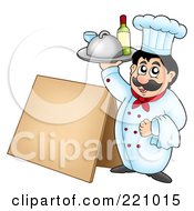 Poster, Art Print Of Male Chef Holding Up Wine By A Blank Sidewalk Board