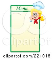 Poster, Art Print Of Female Chef Gesturing Ok On A Green And Yellow Menu Board
