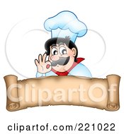 Poster, Art Print Of Male Chef Gesturing Ok Above A Parchment Scroll Banner