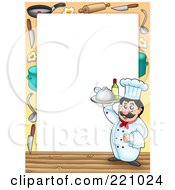 Poster, Art Print Of Male Chef Serving Wine Frame Or Border Around White Space