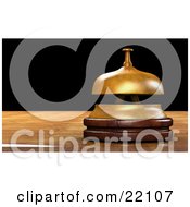 Clipart Illustration Of A Brass Service Bell Resting On Top Of A Wooden Counter In An Office