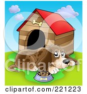 Poster, Art Print Of Sad Dog With A Bowl Of Food By A Dog House - 1