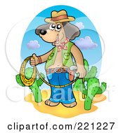 Poster, Art Print Of Cowboy Dog Standing With A Lasso By Cacti