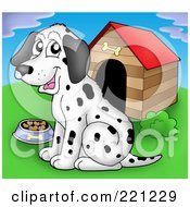 Dalmatian Dog With A Bowl Of Food By A Dog House