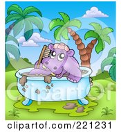 Royalty Free RF Clipart Illustration Of A Hippo Taking A Muddy Bath In A Tub