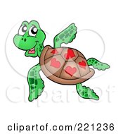 Poster, Art Print Of Cute Sea Turtle With Hearts On His Shell