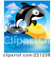 Poster, Art Print Of Cute Orca Whale Jumping At Sunset