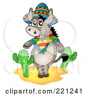 Poster, Art Print Of Mexican Donkey Standing By Cactus Plants