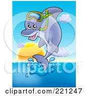 Poster, Art Print Of Cute Dolphin Jumping And Wearing Snorkel Gear