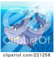 Poster, Art Print Of Shark Swimming In Sunlight Above A Sunken Ship