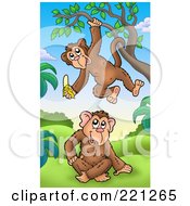 Royalty Free RF Clipart Illustration Of A Pair Of Monkeys By A Tree