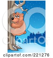 Poster, Art Print Of Bear Climbing A Tree On A Winter Night