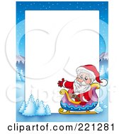 Poster, Art Print Of Christmas Frame Border Of Santa In A Sleigh With A Winter Landscape Around White Space