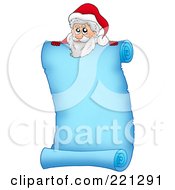 Poster, Art Print Of Santa Looking Over A Frozen Blue Parchment Scroll Page