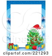 Poster, Art Print Of Christmas Frame Border Of A Winter Landscape And Christmas Tree Around White Space - 3