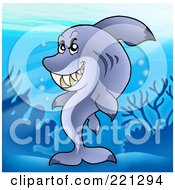 Royalty Free RF Clipart Illustration Of A Mean Shark Grinning At The Bottom Of The Sea