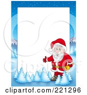 Poster, Art Print Of Christmas Frame Border Of Santa Holding A Bell With A Winter Landscape Around White Space