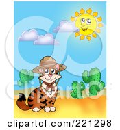 Poster, Art Print Of Cat Wearing A Hat By Cactus Plants In The Desert