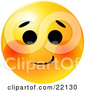 Poster, Art Print Of Yellow Emoticon Face With A Bashful Expression And Blushing Red Cheeks