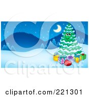 Poster, Art Print Of Happy Christmas Tree Character In A Winter Landscape