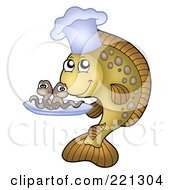 Poster, Art Print Of Carp Fish Chef Serving Worms On A Tray