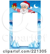 Poster, Art Print Of Christmas Frame Border Of Santa Holding A Gift With A Winter Landscape Around White Space