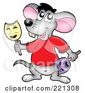 Cute Gray Mouse Holding Face Masks