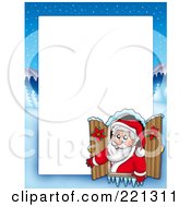 Poster, Art Print Of Christmas Frame Border Of Santa In A Window With A Winter Landscape Around White Space
