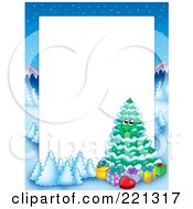 Poster, Art Print Of Christmas Frame Border Of A Winter Landscape And Christmas Tree Around White Space - 2