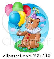 Royalty Free RF Clipart Illustration Of A Cute Party Bear Holding Balloons
