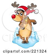 Royalty Free RF Clipart Illustration Of A Dancing Red Nosed Reindeer Wearing A Santa Hat
