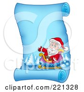 Poster, Art Print Of Santa In His Sleigh On A Frozen Blue Parchment Scroll Page