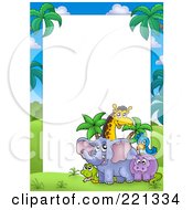 Poster, Art Print Of Border Frame Of A Snake Elephant Giraffe Parrot And Hippo Around White Space